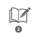 Symbol of an open book and a pencil.