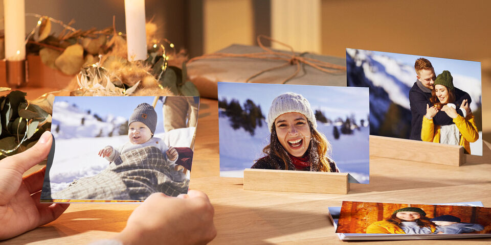 Three photos of happy people in nature during winter with a festive atmosphere.